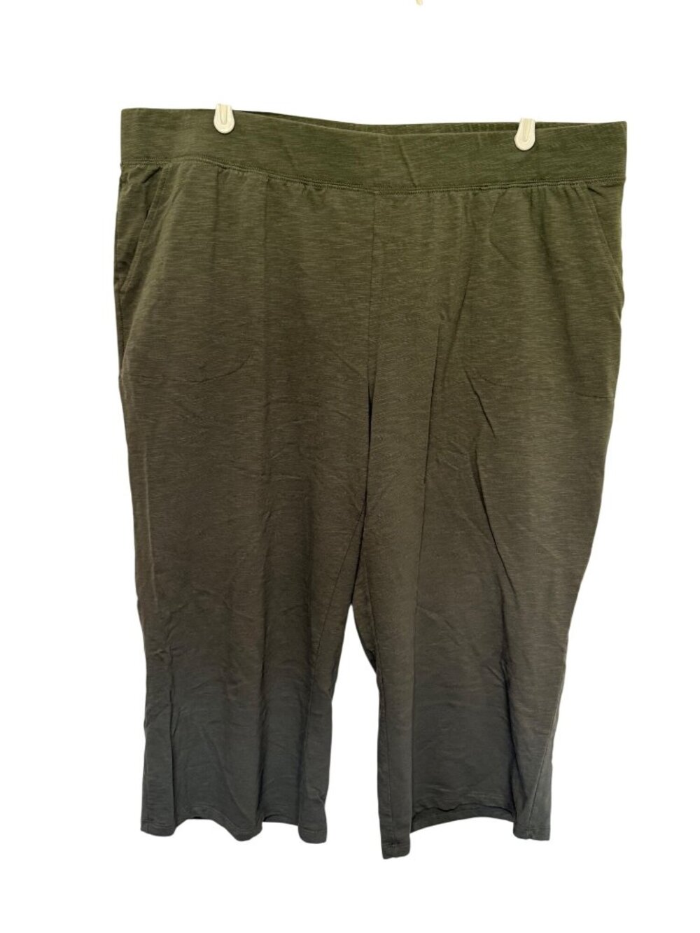 D & Co. Knit Pants Olive Green Elastic Waist Wide Leg Cropped Womans 2X